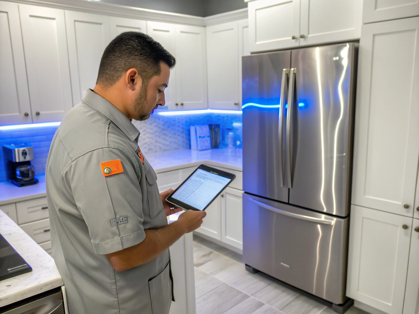 Appliance repair technician running system diagnostics in Lawrenceville