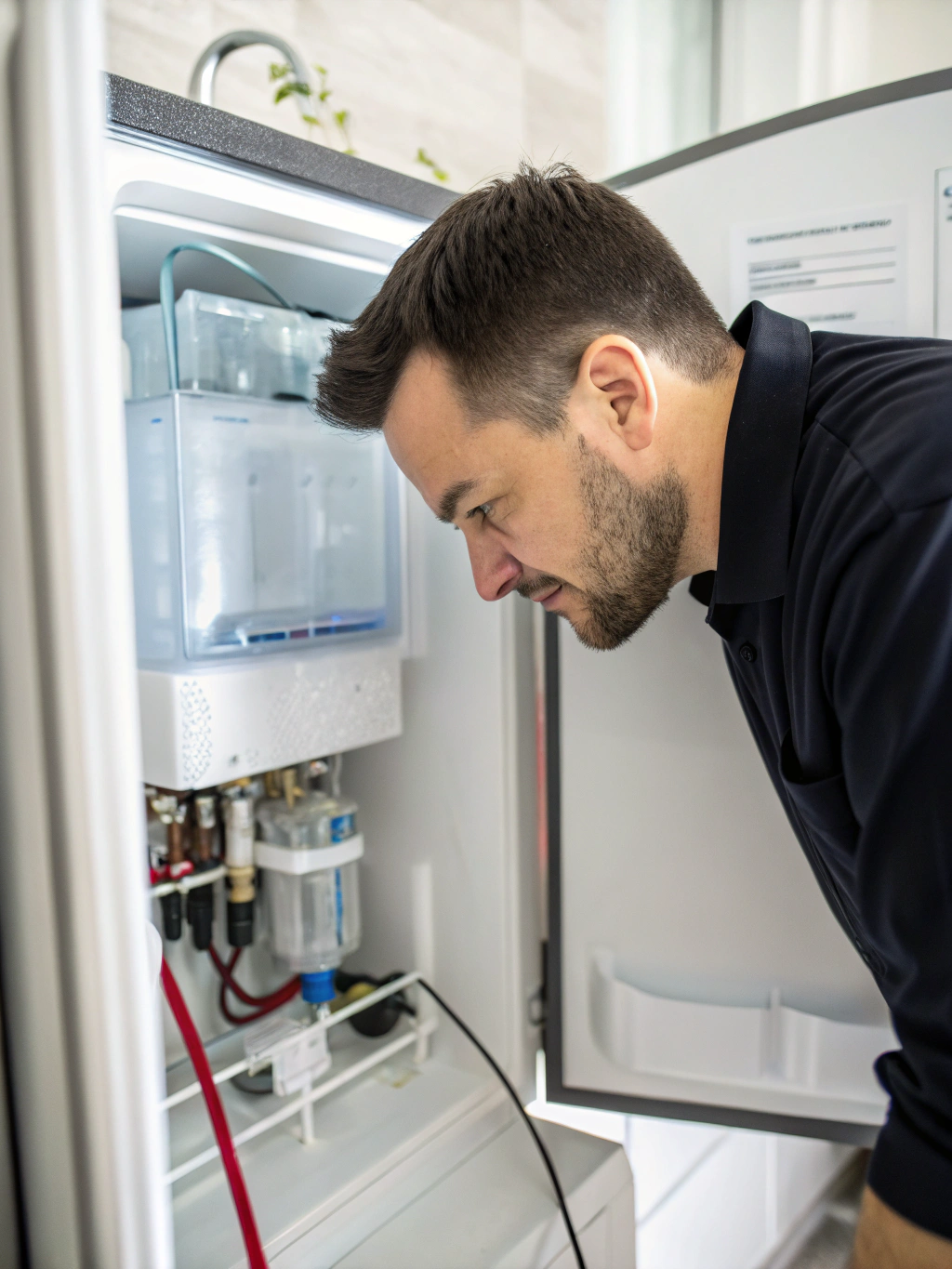 Under-counter residential clear ice machine harvest check