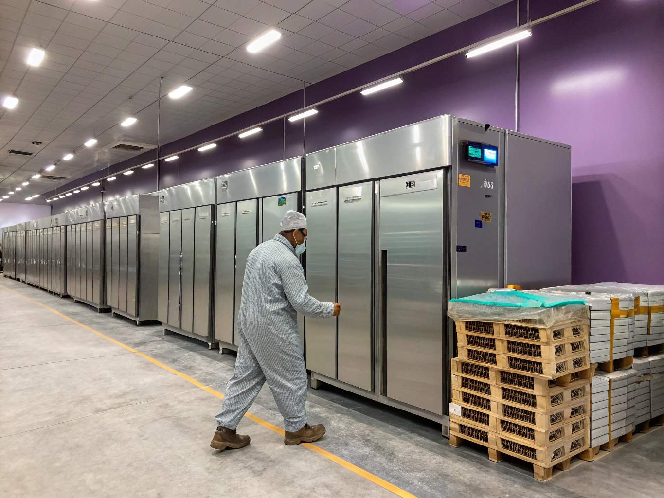 Technician inspecting commercial walk-in cooler in Lawrenceville GA