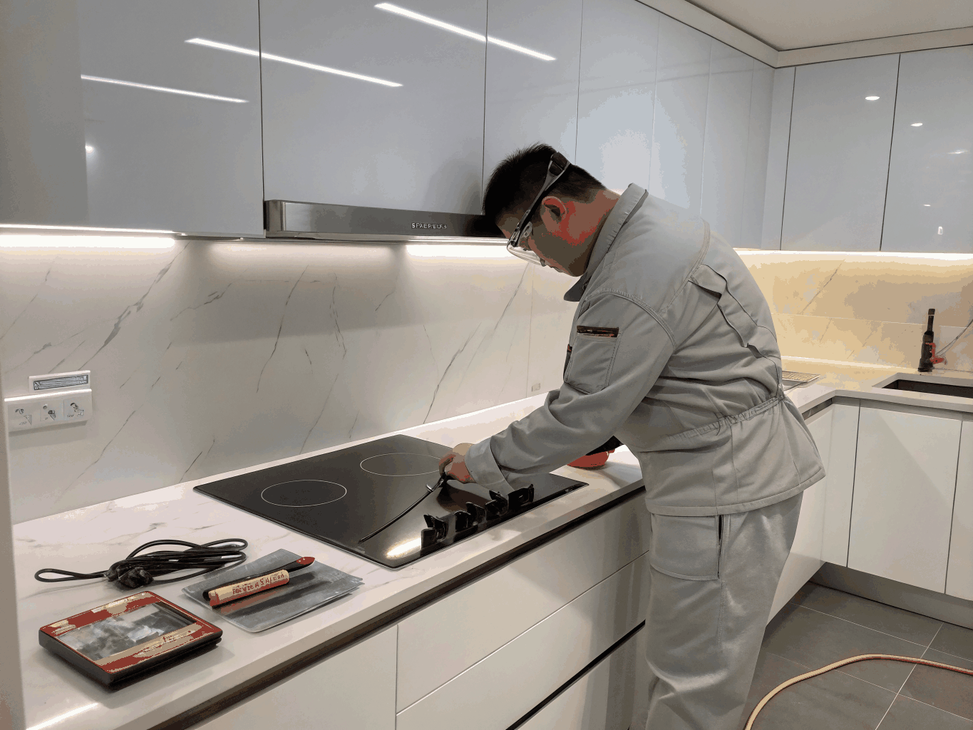 Induction cooktop glass surface and motherboard repair inspection