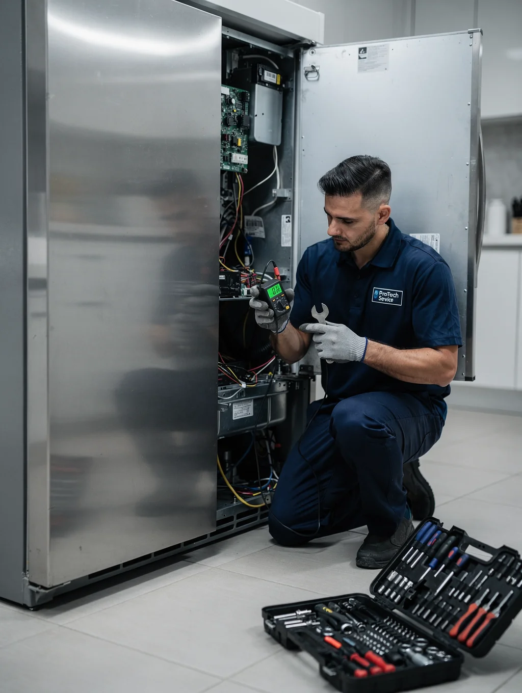 Appliance repair technician servicing a kitchen appliance in Grayson GA