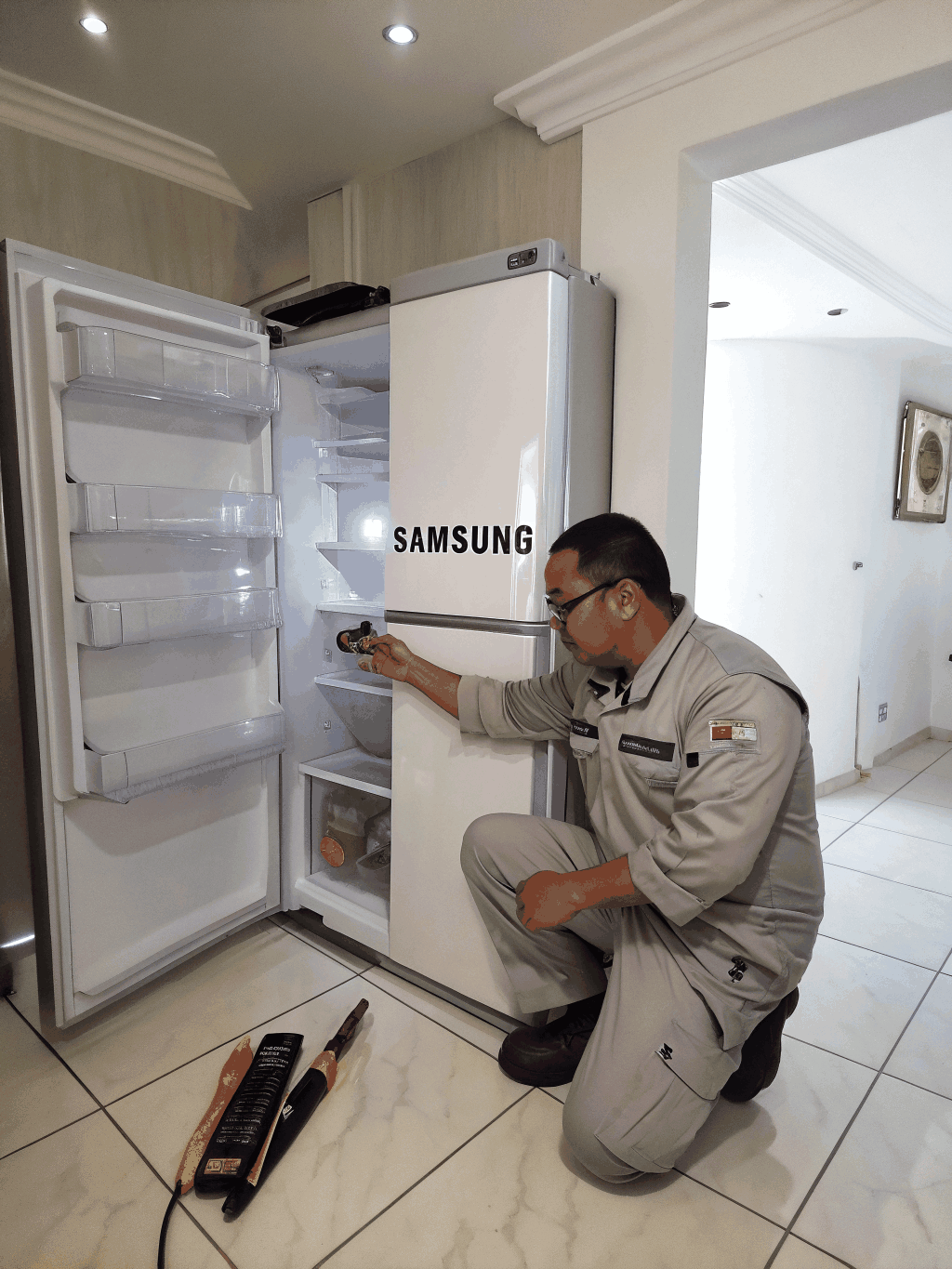 Professional technician repairing home appliance in Lilburn Georgia