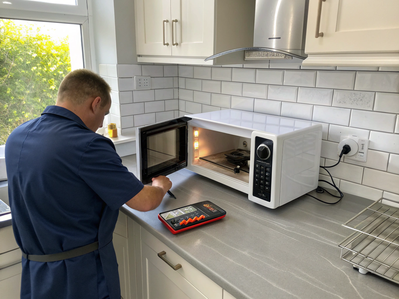 Testing internal magnetron and door switch on over the range microwave