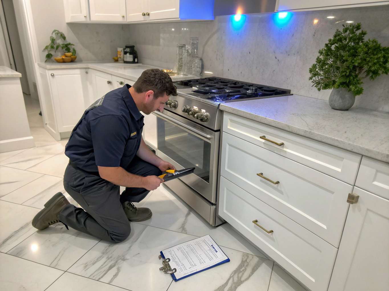 Appliance specialist fixing gas range stove cooktop burner